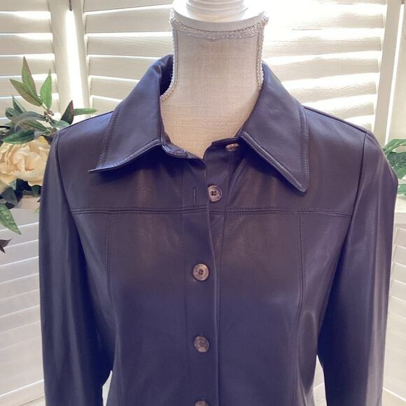 REBECCA TAYLOR FAUX LEATHER SOFT BUTTON DOWN JACKET SIZE MED - Picture 2 of 9